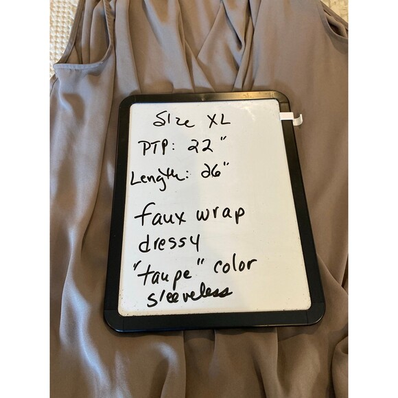 MNG Blouse Sz Large Faux Wrap Sleeveless Taupe Color Flowy Dressy Work Wear Top - Picture 11 of 11